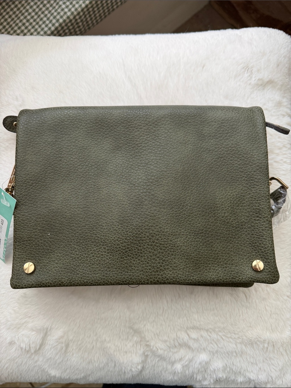 Street Level Olive Green Pebbled Leather Crossbody with Gold Hardware